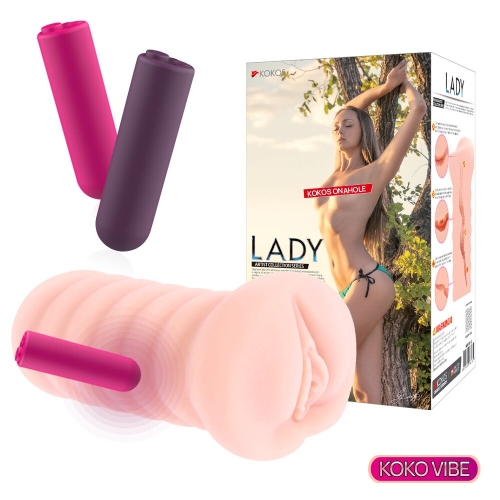 Мастурбатор вагіна з вібрацією тілесного кольору Kokos Lady Vibe - 3