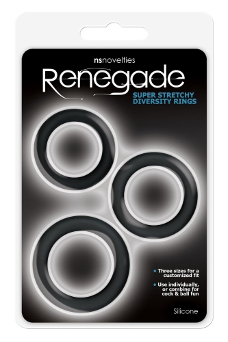 Набір ерекційних кілець на член чорного кольору NS Novelties Renegade 3 штуки - 2