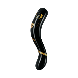 Двухсторонний фаллоимитатор стеклянный черного цвета Secret kisses Handblown double ended dildo длина 177 мм