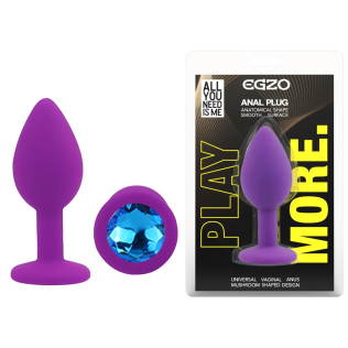 Силіконова фіолетова анальна пробка із синім кристалом EGZO Silicone Round Plug розмір S