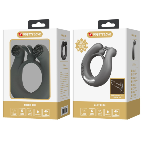 Эрекционное виброкольцо на член серое LYBAILE Pretty Love Master Ring - 12