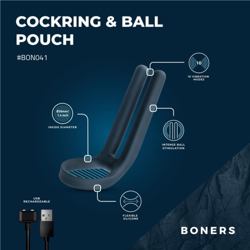 Ерекційне віброкільце на член синє Boners Cockring &amp;amp; Ball Stimulator - 12