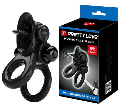 Ерекційне кільце з вібрацією чорне Pretty Love passionate Ring - 1