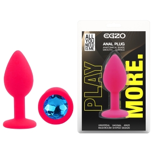 Силіконова рожева анальна пробка із синім кристалом EGZO Silicone Round Plug розмір S