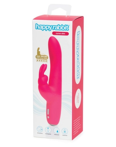 Вибратор с отростком для клитора розового цвета Fifty shades of grey Happy Rabbit Slimline Curve - 6