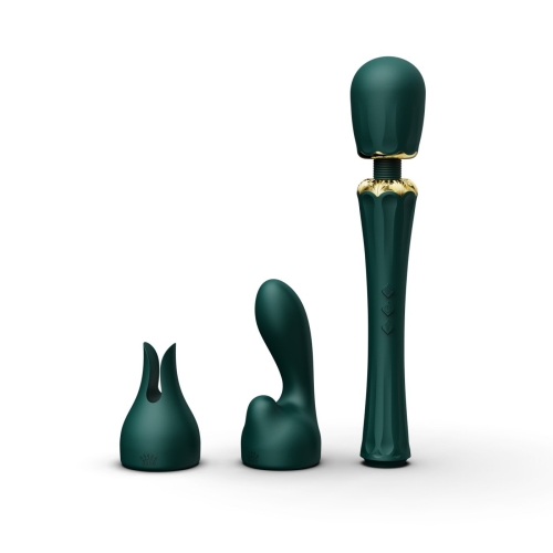 Вибромассажер Ванд в форме микрофона с насадками зеленого цвета Zalo Kyro Wand Turquoise - 8