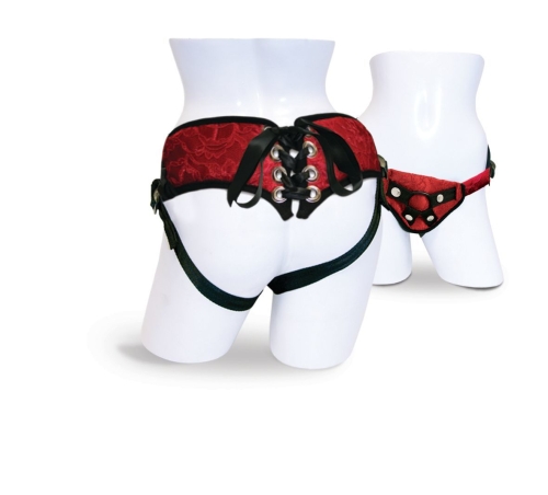 Трусы для страпона Sportsheets - Lace Corsette Strap-on Red - 1