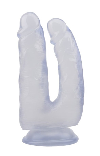 Подвійний анально-вагінальний фалоімітатор на присоску прозорий CHISA Hi Rubber 6.3 Inch Dildo - 2