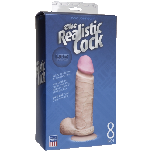 Фалоімітатор 18,5 см/5 см ультрареалістичний на присоску Doc Johnson the Realistic Cock 8 inch White-ULTRASKYN антибактеріальний - 2