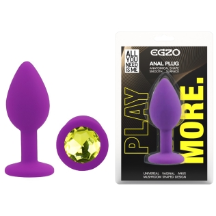 Силіконова фіолетова анальна пробка із салатовим кристалом EGZO Silicone Round Plug розмір S
