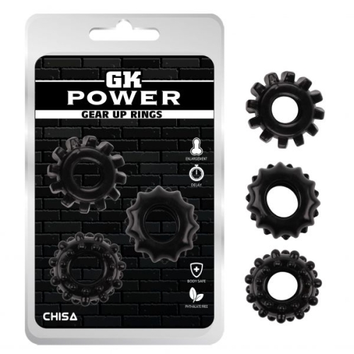 Набор из 3 эрекционных колец для члена черные Chisa Gear Up - 1