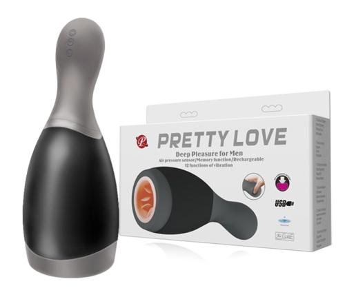 Силіконовий мастурбатор для чоловіків з вібростимуляцією сірий Pretty Love Deep Pleasure - 1