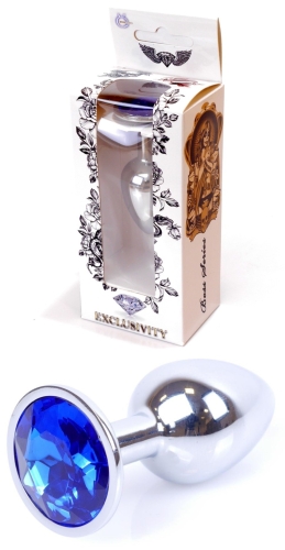 Анальная пробка S серебристого цвета с кристаллом синего цвета BOSS of TOYS Jewellery plug - 1