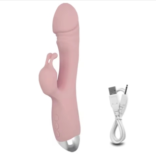 Вибратор кролик с отростком для клитора пудровый Cottelli Collection Free Romeo