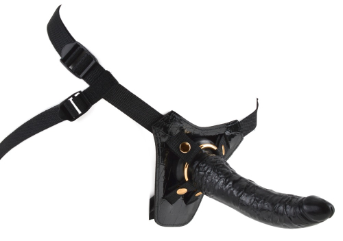 Ремінний страпон реалістичний чорного кольору Pipedream Fetish Fantasy Gold Designer Strap On Black - 8