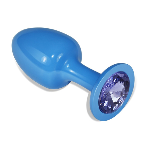 Анальная пробка голубого цвета с кристаллом синего цвета Lovetoy Rosebud Plug - 1