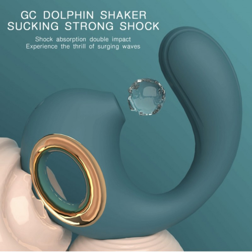 Вибратор для точки G с вакуумной стимуляцией клитора зеленого цвета Cnt Dolphine Air - 2