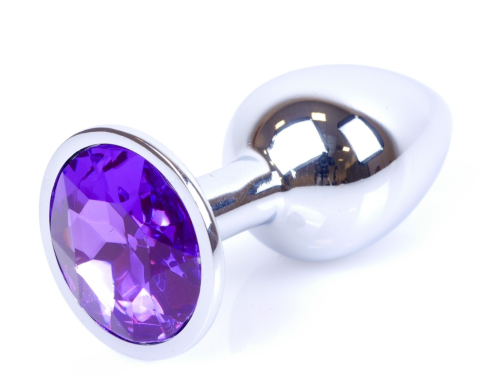 Анальна пробка S сріблястого кольору із кристалом фіолетового кольору BOSS of TOYS Jewellery plug - 2