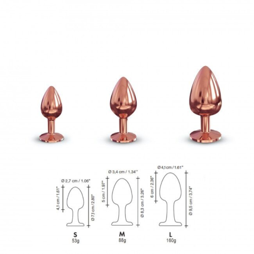 Анальная пробка металлическая золотистая с черным кристаллом Dorcel размер S - 6