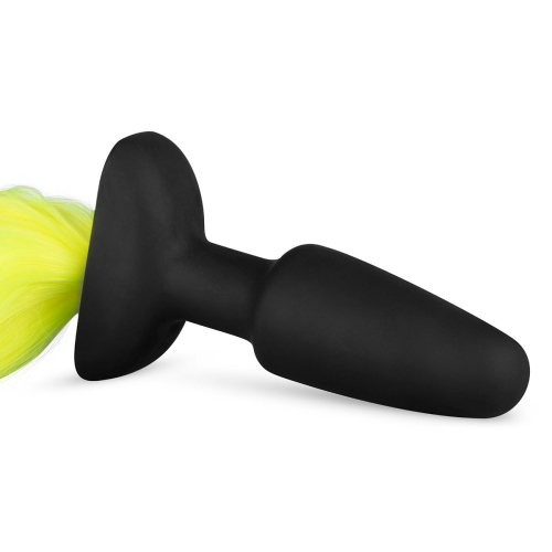 Анальна пробка силіконова чорна з жовтим хвостом Silicone Butt Plug With Tail - 2