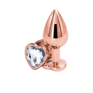 Анальная пробка золотистая с камушком прозрачным по форме сердца NS Novelties Rear Assets - Rose Gold Heart размер Medium