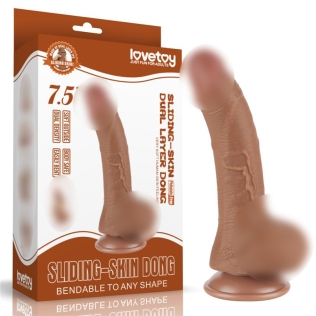Фаллоимитатор изогнутый на присоске реалистичный Sliding Skin Dual Layer Dong 7.5 коричневый