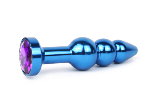 Анальная пробка синяя с фиолетовой стразой Anal Jewelry Plugs L 113 мм D 22x25x29 мм вес 100г - 1