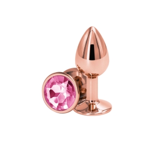 Анальная пробка золотистая с розовым камушком NS Novelties Rear Assets - Rose Gold размер Small