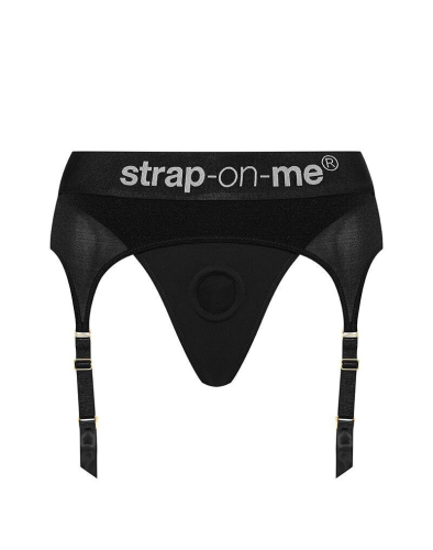 Трусы для страпона с потяжками для чулок черные Strap-On-Me Rebel harness размер XS - 3