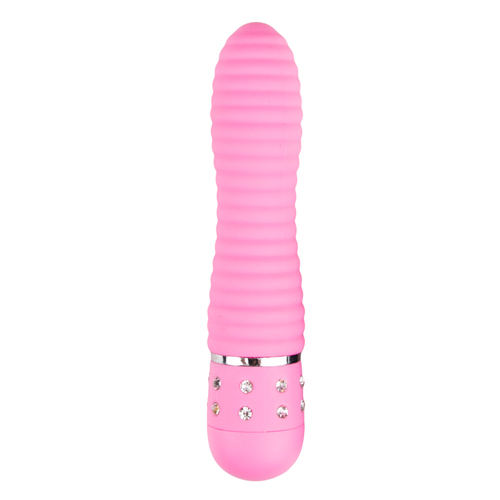 Вібратор вагінальний ребристий рожевого кольору зі стразами EasyToys Love Diamond - 1