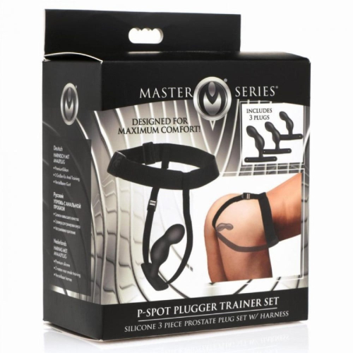 Набір анальних пробок з портупеєю чорний Master Series P-Spot Plugger Trainer Set 3 штуки - 7