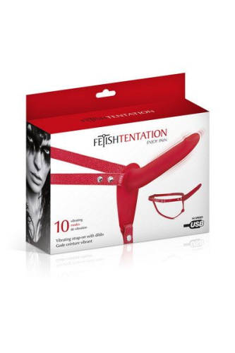 Страпон з вібрацією червоного кольору Fetish Tentation Vibrating Strap-On with Dildo - 3