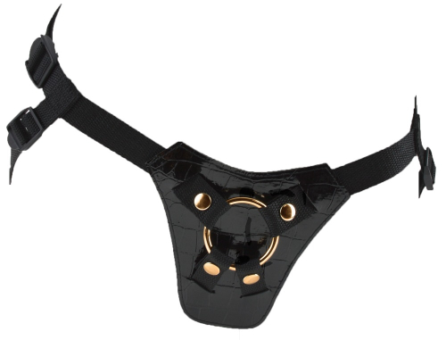 Ремінний страпон реалістичний чорного кольору Pipedream Fetish Fantasy Gold Designer Strap On Black - 9