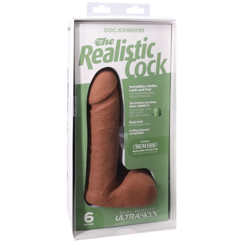 Фаллоимитатор реалистичный на съемной присоске бежевый Doc Johnson The Realistic Cock ULTRASKYN - 6 Inch with Balls Caramel - 8