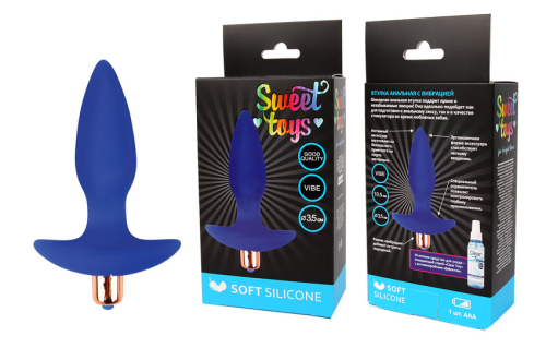 Втулка анальная с вибрацией Sweet Toys L 105 мм D 35 мм, цвет синий - 1