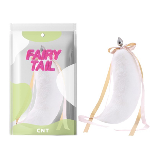 Анальний металевий затор із білим хутряним хвостом Detachable Fluffy Fox Tail Plug Snow - 1