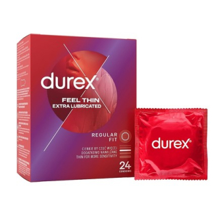 Презервативы с гладкой текстурой с силиконовым гелем Durex Feel Thin Extra Lubricated 24 штуки