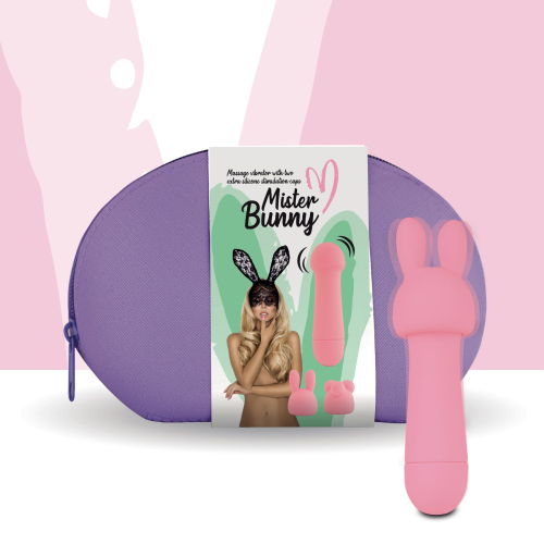 Міні-вібратор для стимуляції клітора з двома насадками рожевий FeelzToys Mister Bunny - 1