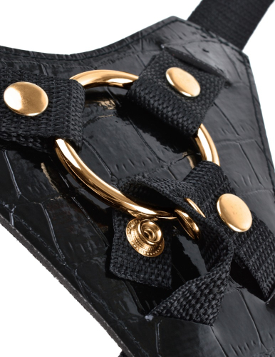 Ремінний страпон реалістичний чорного кольору Pipedream Fetish Fantasy Gold Designer Strap On Black - 6