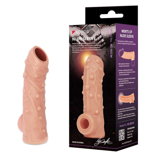 Насадка на член з отвором для мошонки тілесного кольору Kokos Nude Sleeve NS 002 розмір L - 2