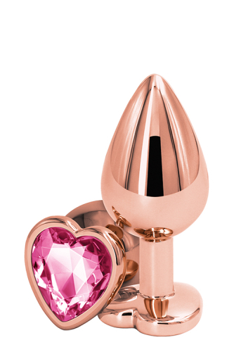 Анальна пробка з рожевим кристалом REAR ASSETS ROSE GOLD HEART M - 1