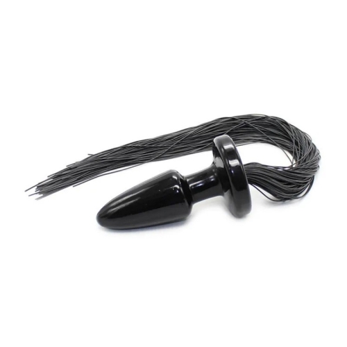 Чорна силіконова пробка з хвостом у вигляді батога чорного кольору Vscnovelty Silicone Tail Plug - 1