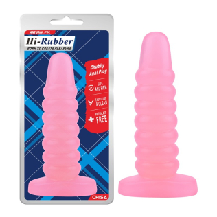 Анальная ребристая пробка на присоске розового цвета Chisa Hi Rubber