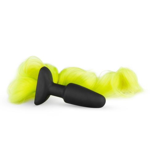 Анальна пробка силіконова чорна з жовтим хвостом Silicone Butt Plug With Tail - 1