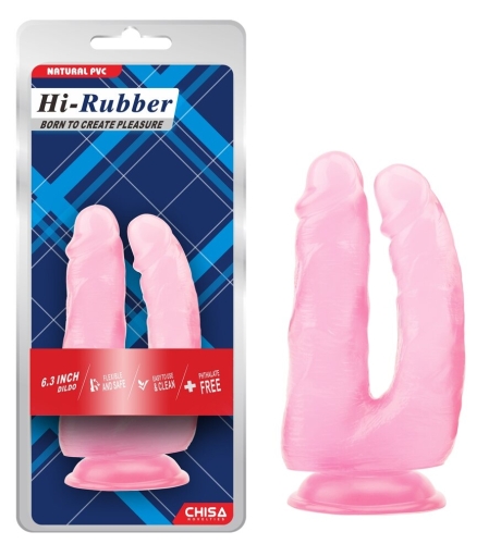 Подвійний анально вагінальний фалоімітатор на присоску рожевий CHISA Hi Rubber 6.3 Inch Dildo - 1