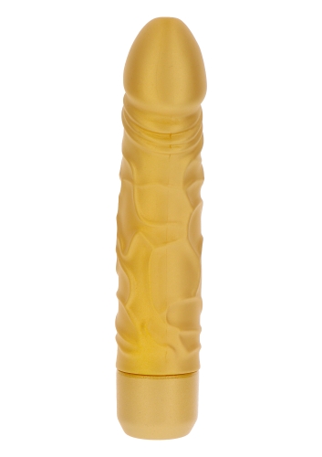 Вібратор великий реалістичний золотистого кольору Toy Joy Gold Dicker довжина 201 мм - 3