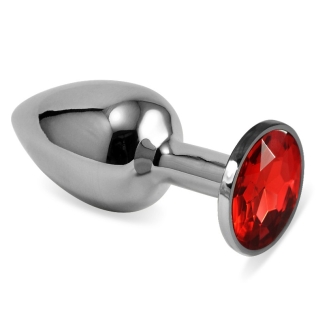 Анальна пробка сріблястого кольору із кристалом червоного кольору Lovetoy Rosebud Plug
