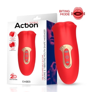 Клиторальный вибростимулятор с язычком Action Ember Licking Vibrating Mouth Shape Massager красного цвета