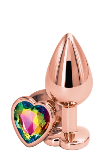 Анальная пробка с радужным кристаллом REAR ASSETS ROSE GOLD HEART RAINBOW M - 1