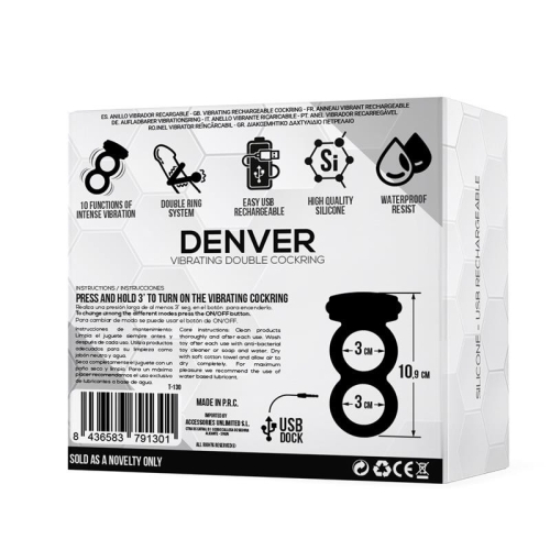 Подвійне ереційне кільце для пеніса силіконове чорне Tardenoche Denver з USB-підключенням - 3